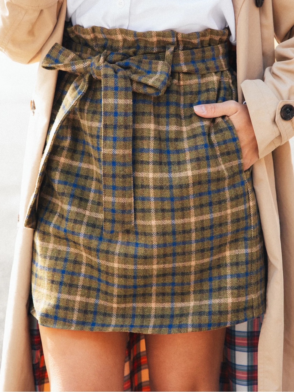 Kiel James Patrick The Darling Skirt Sz XL Wool Blend Preppy Brown Plaid Mini